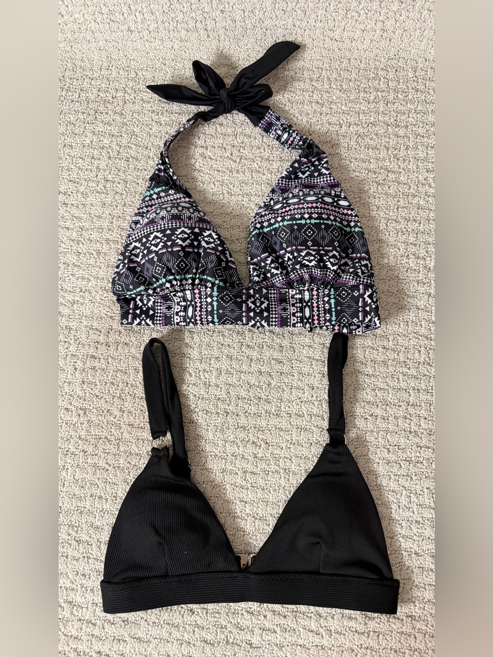 Black & Printed Halter and Triangle Bikini Tops - bundle Women Swim Bikinis Sz S